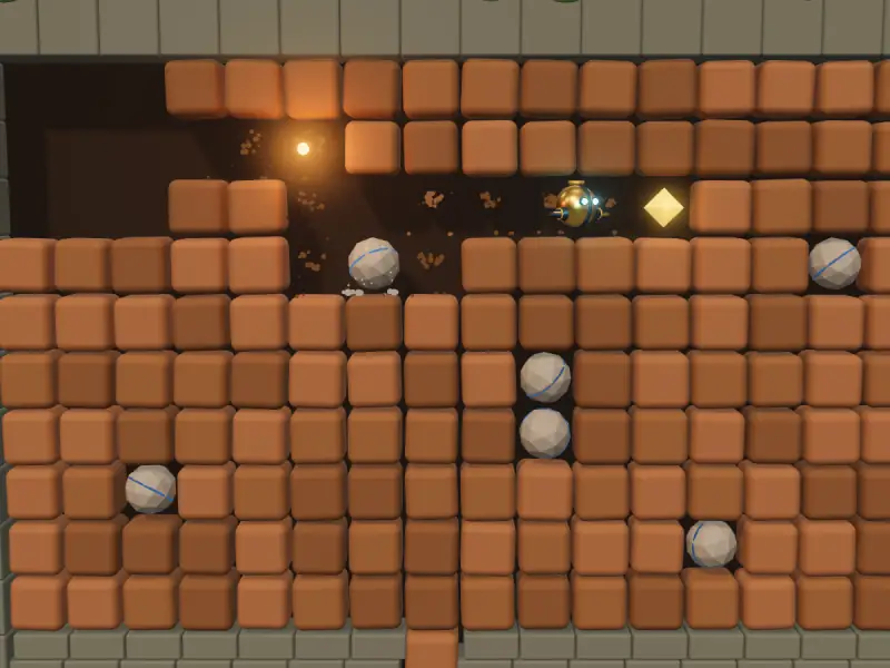 Pinion collecting a gold Aether Shard in a fresh tunnel