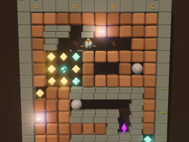 Gold and cyan Aether Shards where a falling stone hit an Aether-Moth in Caged Wings, the first cave of The Copper Foundry